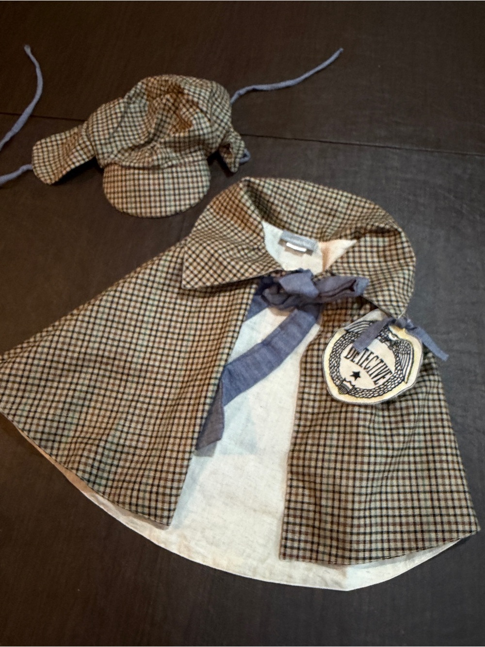 Land of Nod Children's Plaid Cape Jacket with Matching Hat - Brown Check Sz 4-6